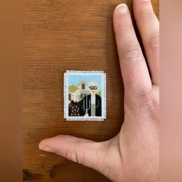 Grant Wood’s “American Gothic” in Mini Cross Stitch Art - Picture 3 of 5